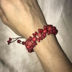 Red wooded beaded bracelet